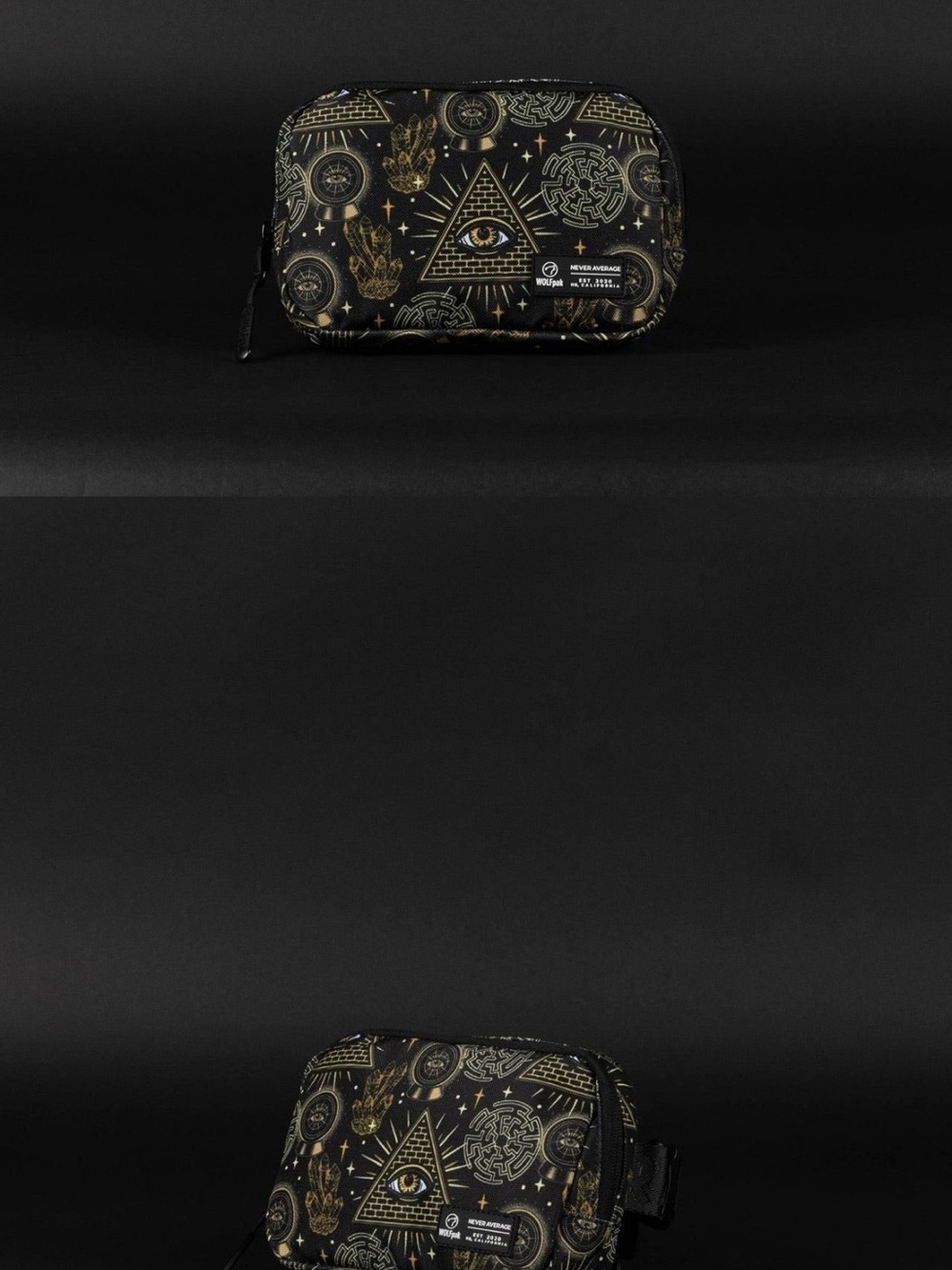 WOLF Black and Gold Symbol Print Belt Bag Illuminati cross body - Picture 3 of 4